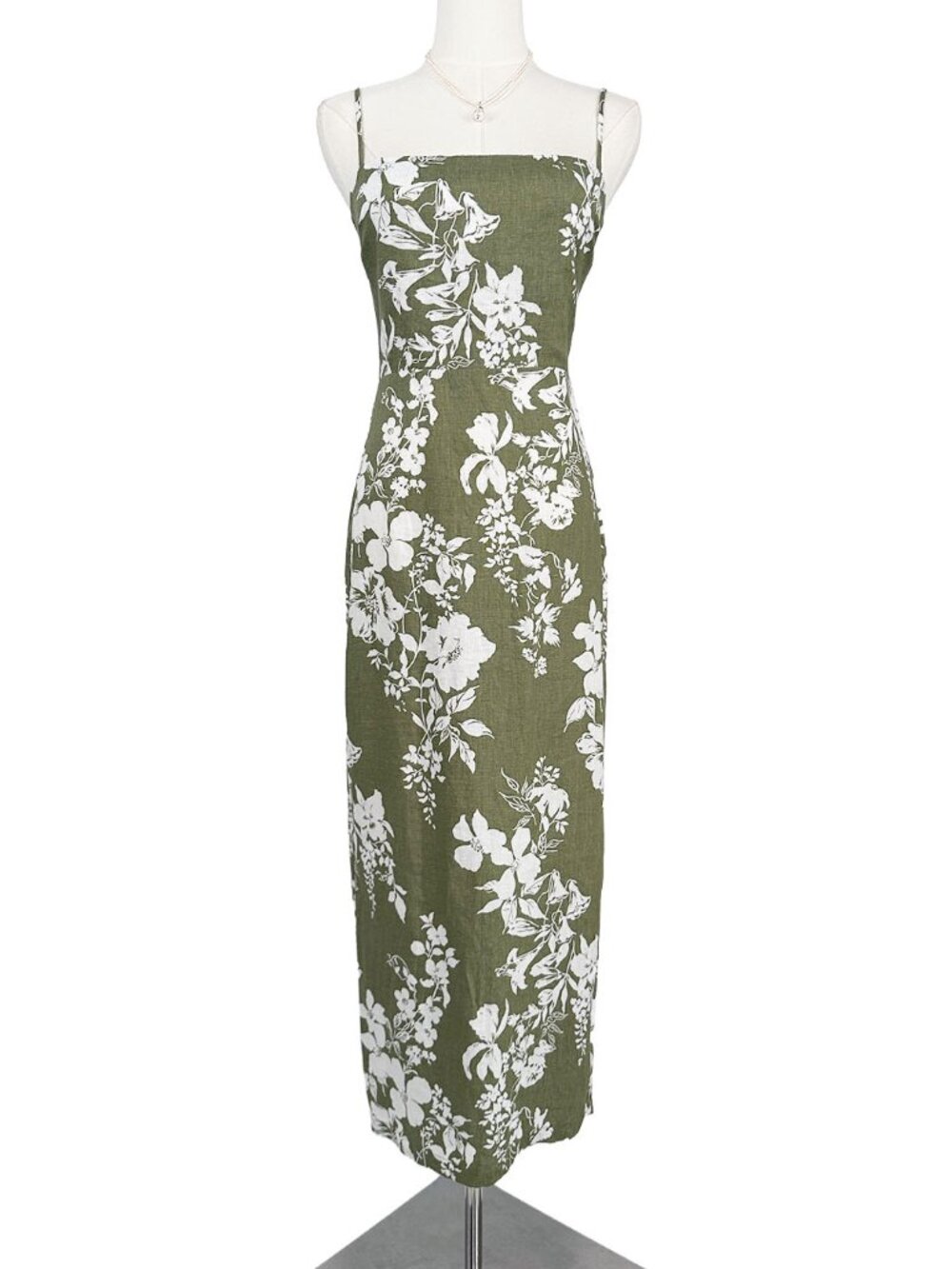 Reformation Frankie Linen Maxi Dress in Willow Green Floral 0